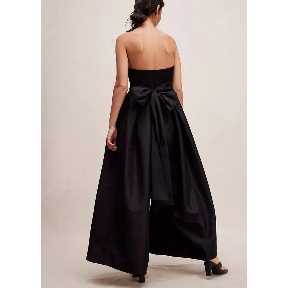 FREE PEOPLE Jade Jumpsuit Dramatic Strapless Palazzo Nylon Jumpsuit Black Size S